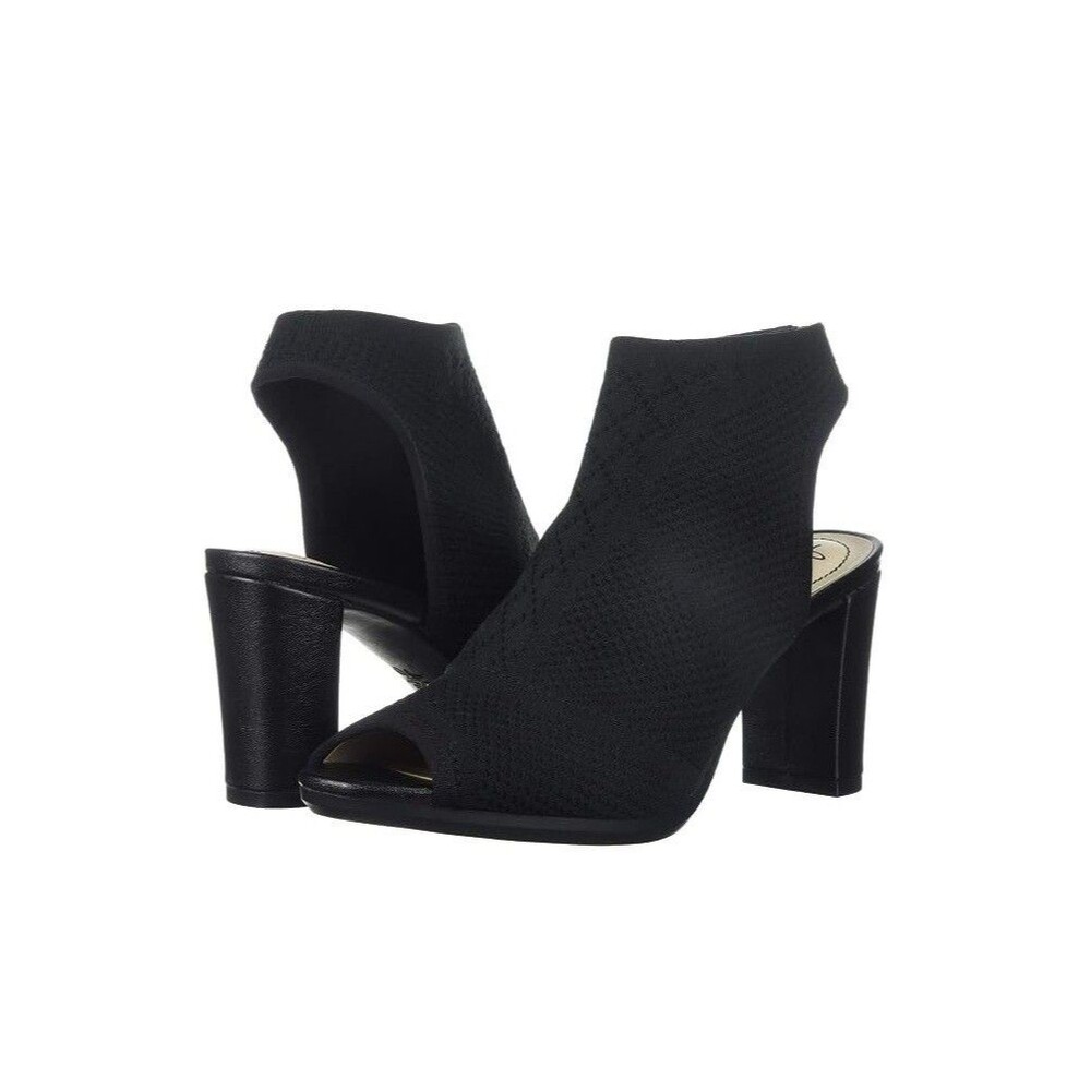 Life Stride Womens 8.5 W Black Woven Knit Alita Peep Toe Slingback Heels NIB TK2